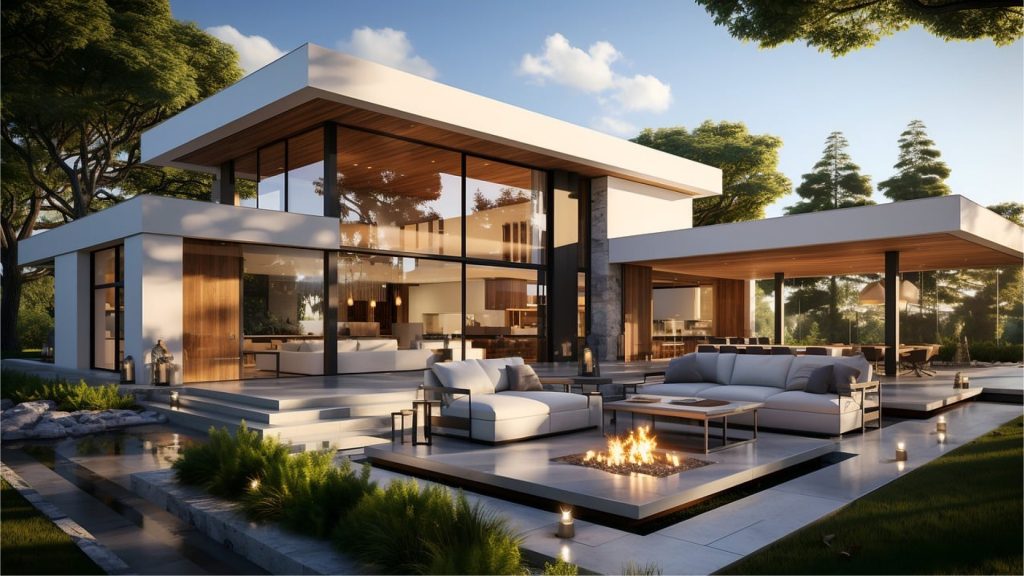 belle maison avec beau jardin