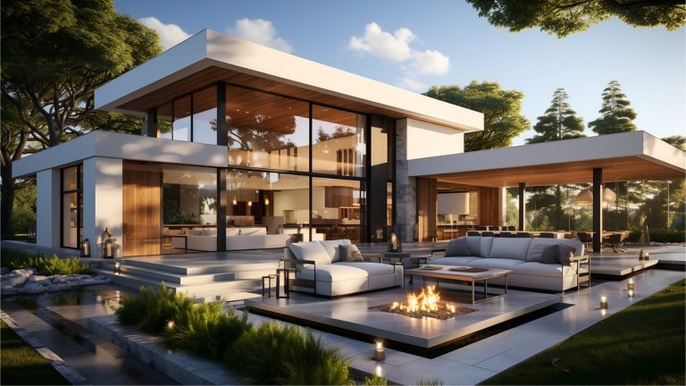 belle maison avec beau jardin